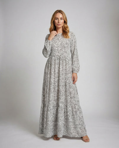 Damen fließendes Maxikleid mit Mikro-Tupfenprint
