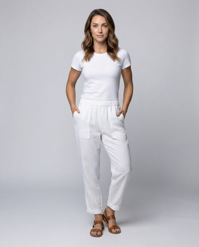Damen lässige Leinenhose mit elastischem Bund