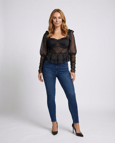 Damen Bustierbluse Gepolstert Chiffonärmel