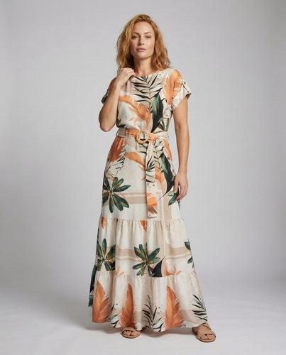 Damen luftiges Maxikleid aus Leinen-Baumwollmix