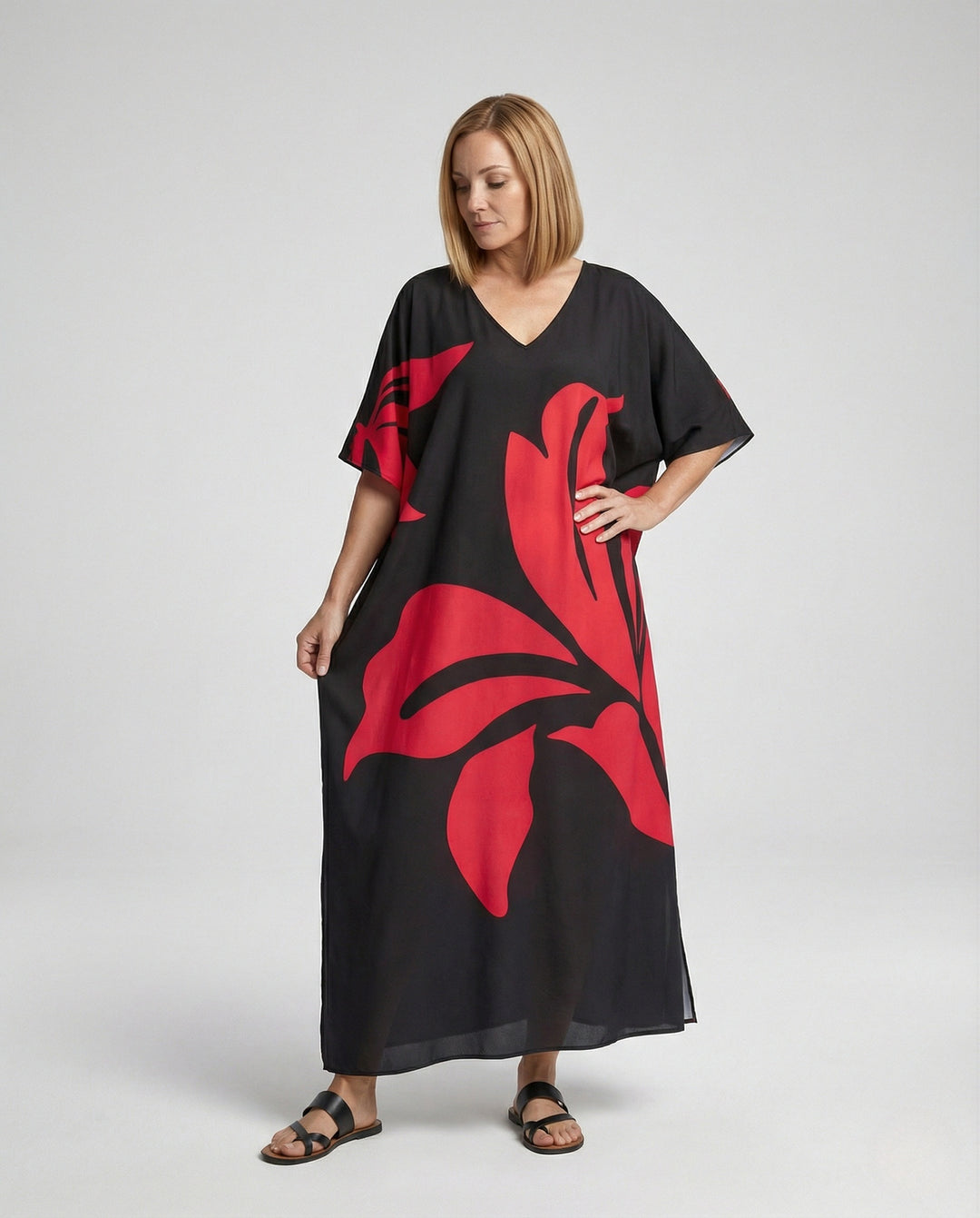 Damen Maxikleid Kaftan V-Ausschnitt