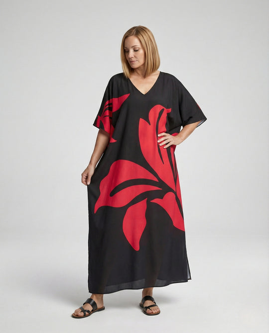 Damen Maxikleid Kaftan V-Ausschnitt