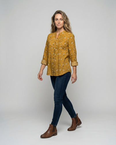 Damen Tunika-Bluse Locker Knopfleiste