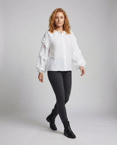 Damen Volantbluse Romantisch Peter-Pan-Kragen