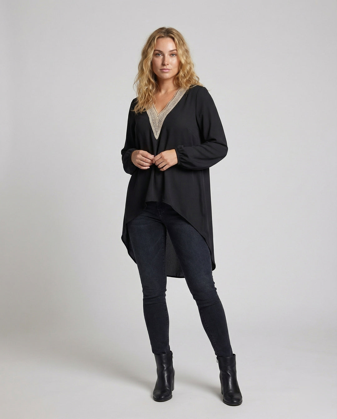 Damen V-Ausschnitt-Tunika Spitze Asymmetrisch