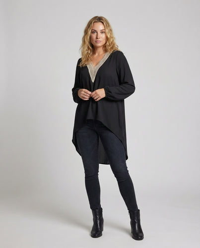 Damen V-Ausschnitt-Tunika Spitze Asymmetrisch