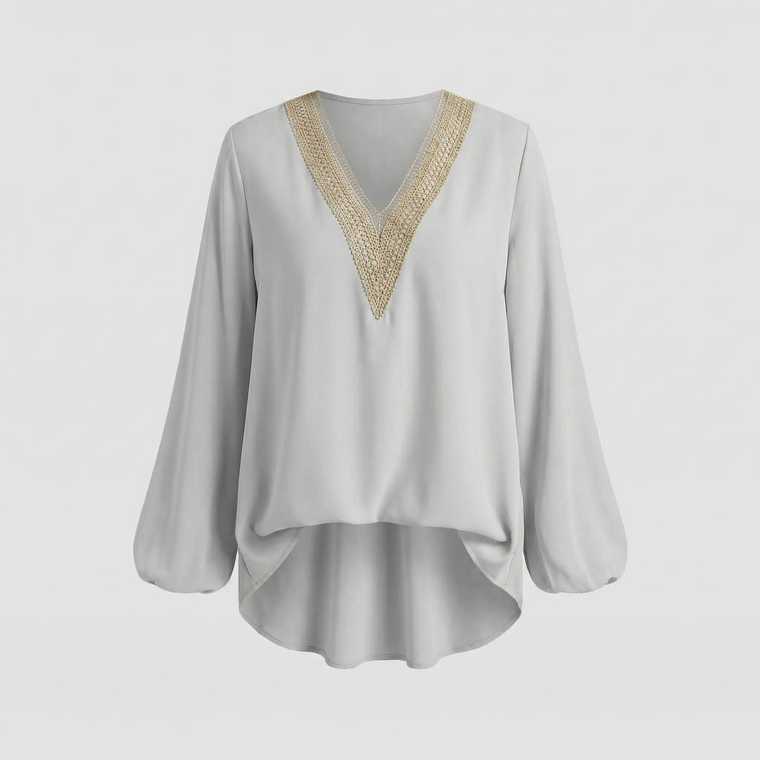 Damen V-Ausschnitt-Tunika Spitze Asymmetrisch