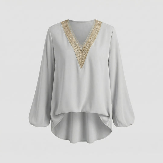 Damen V-Ausschnitt-Tunika Spitze Asymmetrisch