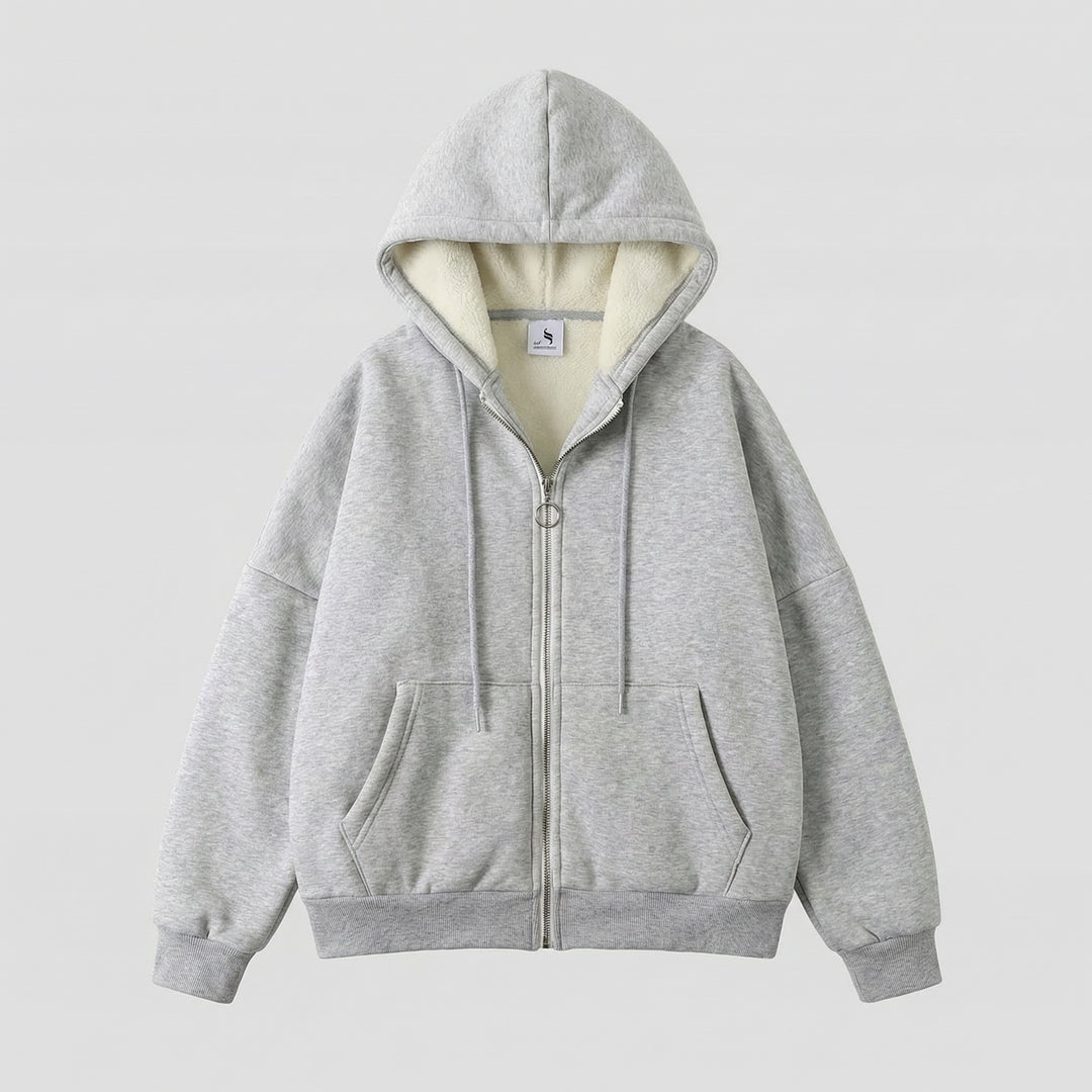Unisex Oversize-Kapuzenjacke Teddy Reißverschluss