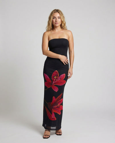 Damen Bandeau-Säulenmaxikleid mit Blumenprint