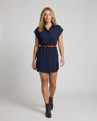 Damen tailliertes Hemdblusenkleid mit Schulterauschnitten