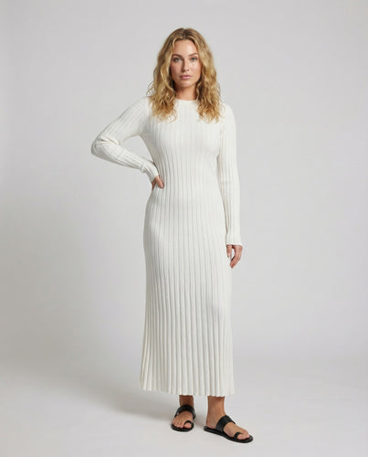 Damen tailliertes Maxi-Strickkleid mit Godet-Saum