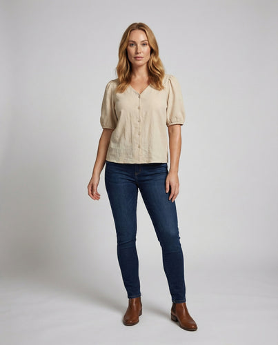 Damen Kastiges Henley Blusenshirt
