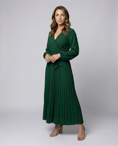 Damen Wickel-Maxikleid mit plissiertem Rock