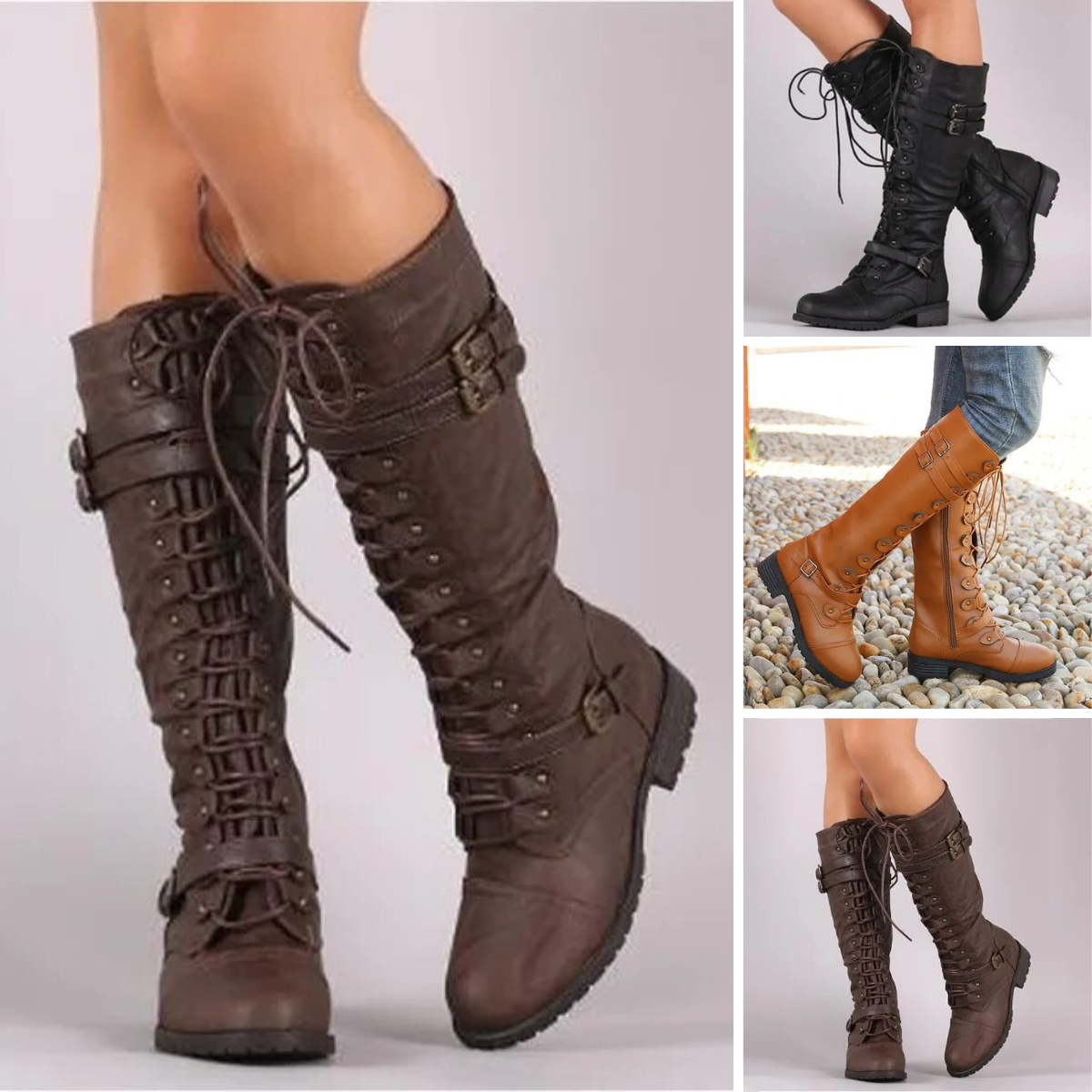 R&B | Retro Damen Schnürstiefel mit Schnalle