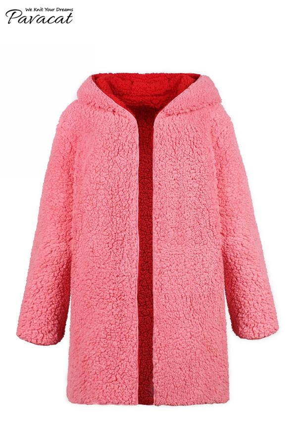 R&B | Faux Lammwoll Dicke Jacke Lila/schwarz