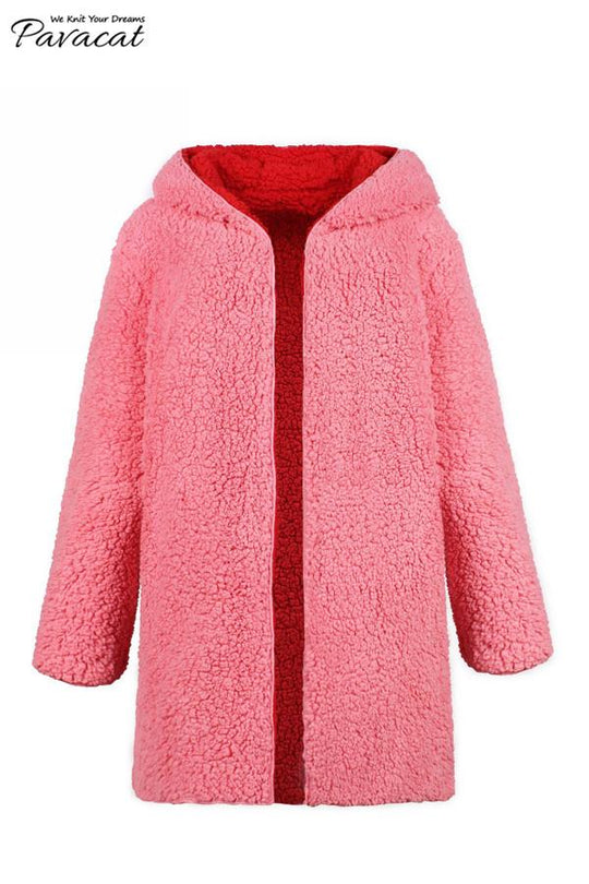 R&B | Faux Lammwoll Dicke Jacke Lila/schwarz