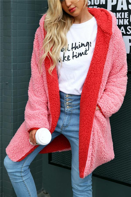 R&B | Faux Lammwoll Dicke Jacke Lila/schwarz