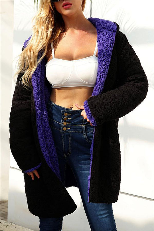 R&B | Faux Lammwoll Dicke Jacke Lila/schwarz