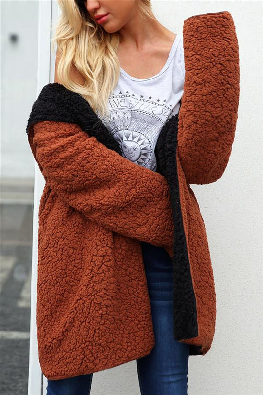 R&B | Faux Lammwoll Dicke Jacke Lila/schwarz