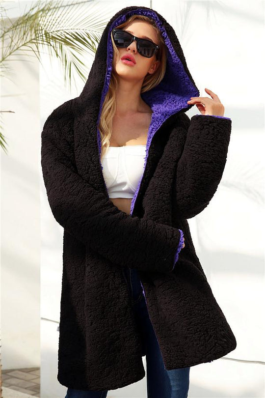 R&B | Faux Lammwoll Dicke Jacke Lila/schwarz