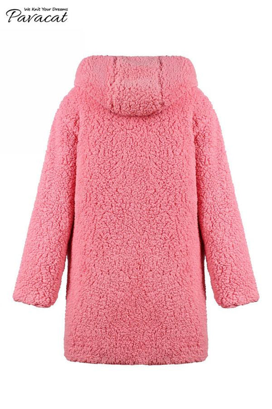 R&B | Faux Lammwoll Dicke Jacke Lila/schwarz