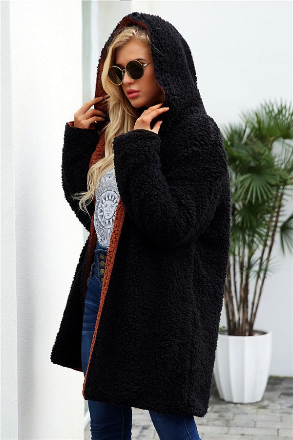 R&B | Faux Lammwoll Dicke Jacke Lila/schwarz