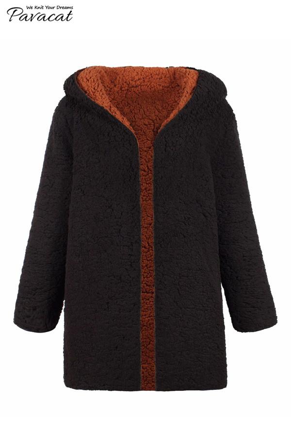 R&B | Faux Lammwoll Dicke Jacke Lila/schwarz