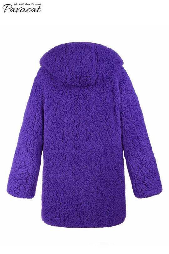 R&B | Faux Lammwoll Dicke Jacke Lila/schwarz