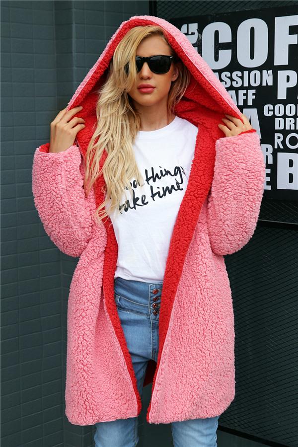 R&B | Faux Lammwoll Dicke Jacke Lila/schwarz