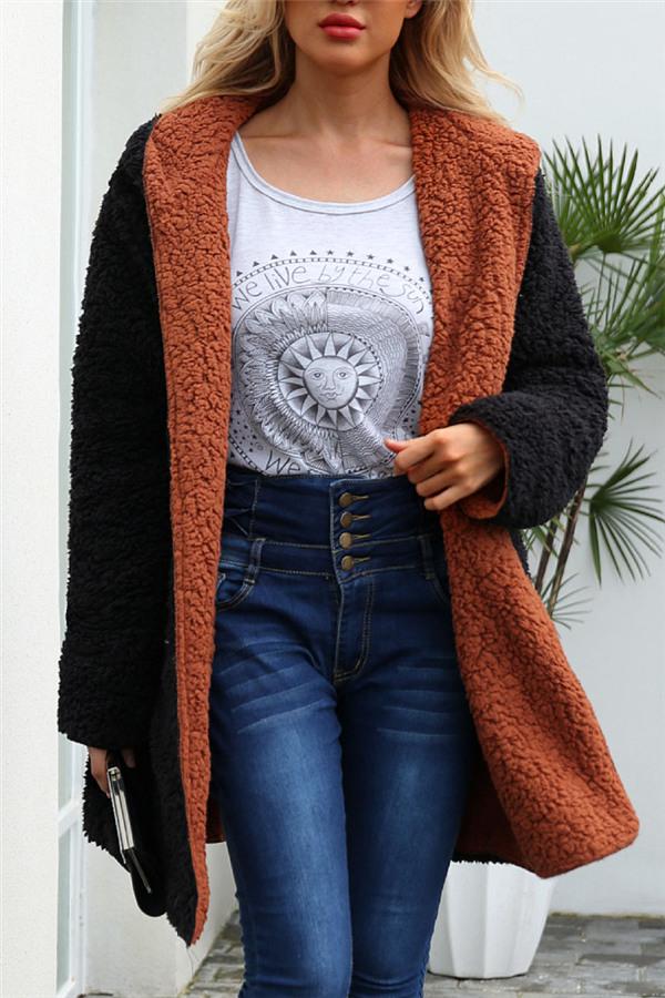 R&B | Faux Lammwoll Dicke Jacke Lila/schwarz