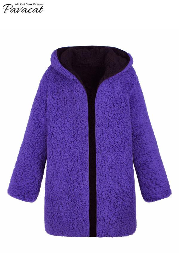 R&B | Faux Lammwoll Dicke Jacke Lila/schwarz