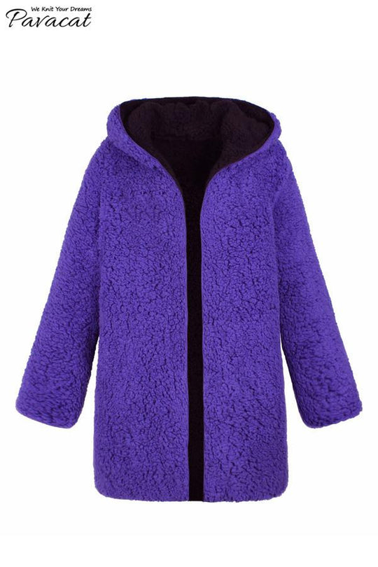 R&B | Faux Lammwoll Dicke Jacke Lila/schwarz