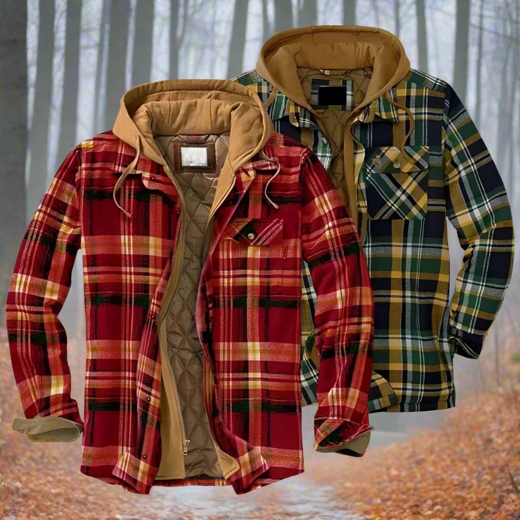 R&B | Warme Kapuzenjacke mit Karo-Muster für Herren