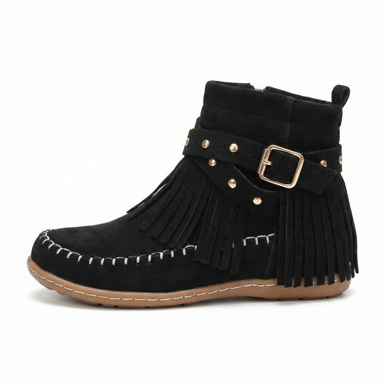 R&B Warme Vintage-Stiefel mit Fransen
