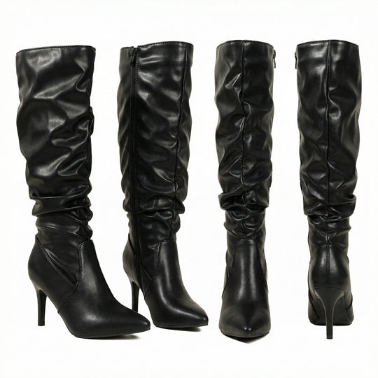 Damen High Heels Stiefel mit Gerafftem Design R&B