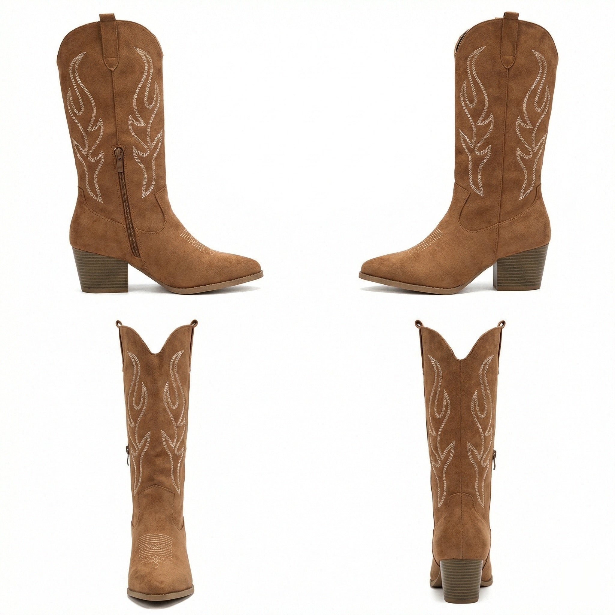 R&B | Cowboy Stiefel Retro Chunky Heel Spitzstiefel mit Stylischem Seitenreißverschluss