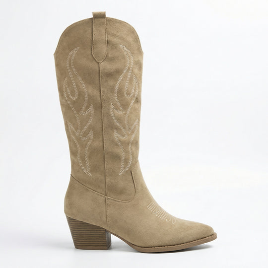 R&B | Cowboy Stiefel Retro Chunky Heel Spitzstiefel mit Stylischem Seitenreißverschluss