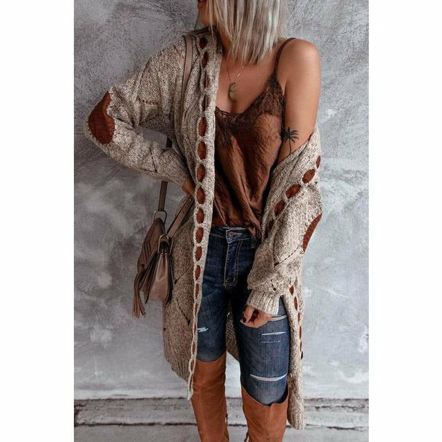 R&B | Lange Strickjacke mit Kapuze