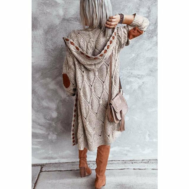 R&B | Lange Strickjacke mit Kapuze