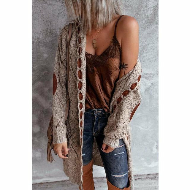 R&B | Lange Strickjacke mit Kapuze