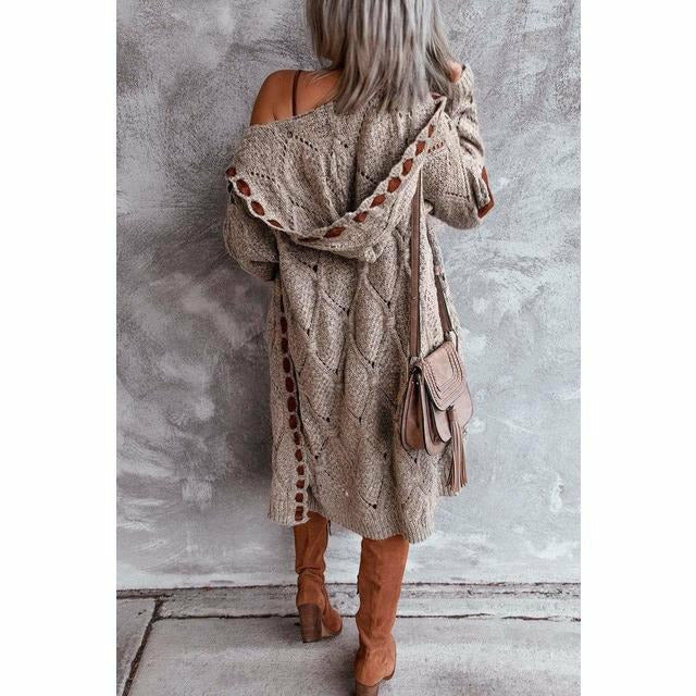R&B | Lange Strickjacke mit Kapuze