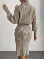 R&B | Strick Damen Satz mit Rollkragenpullover und Midi Rock