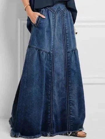 Lange Denimrock mit Elastischem Bund