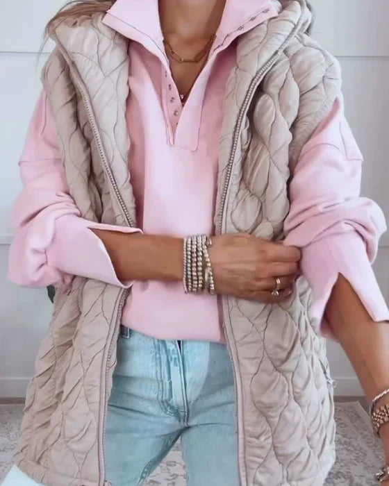 R&B | Einfache Ärmellose Jacke mit Reißverschluss und Kapuze