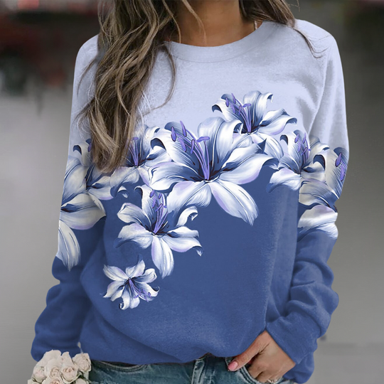 R&B | Sweatshirt Weiches Atmungsaktives Material Bequeme Passform Floral Print Lange Ärmel