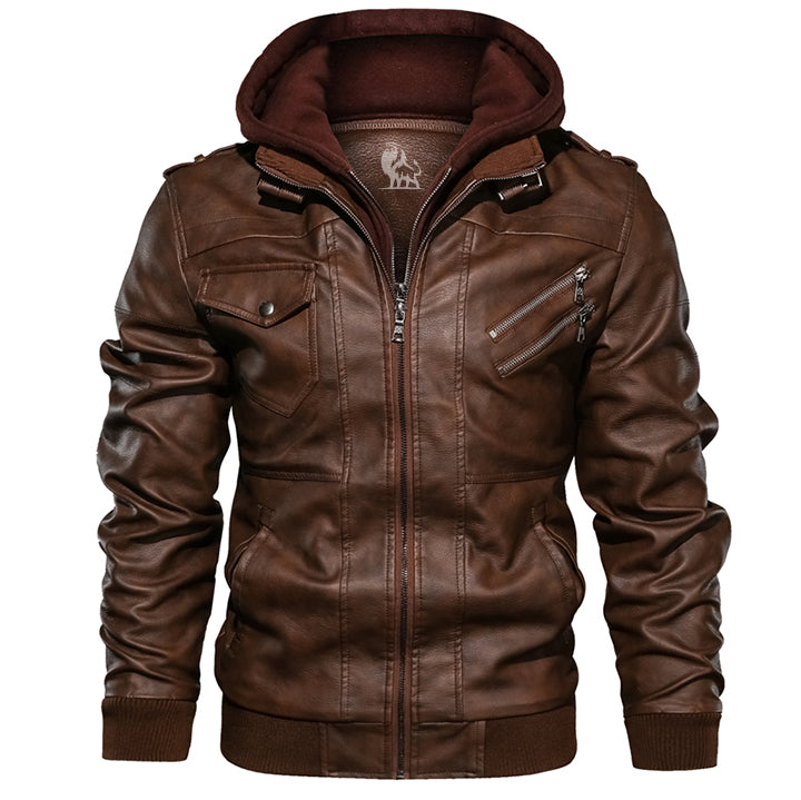 R&B | Herren Kunstlederjacke mit abnehmbarer Kapuze