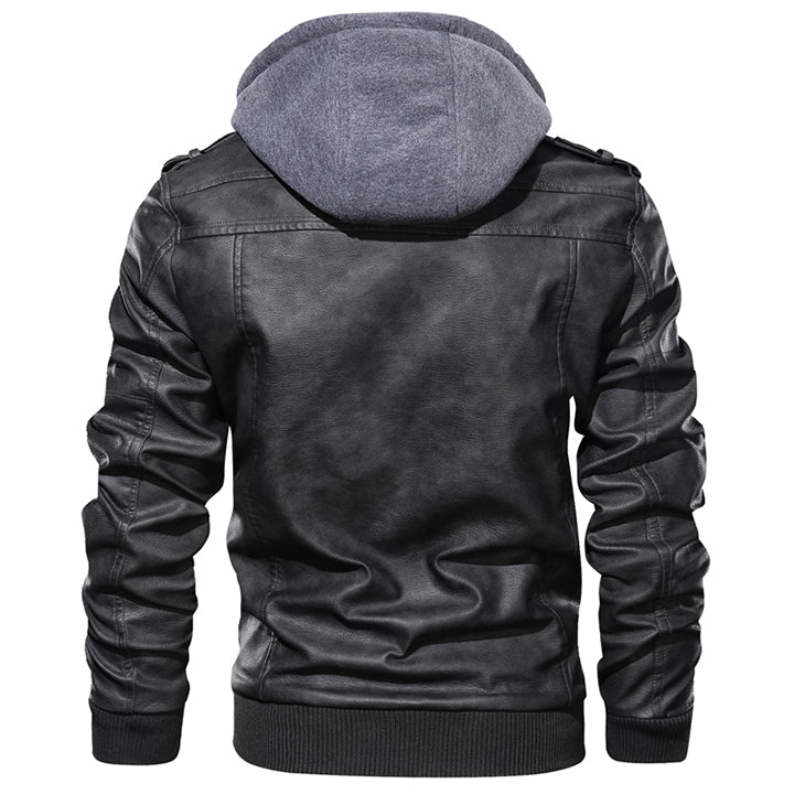 R&B | Herren Kunstlederjacke mit abnehmbarer Kapuze