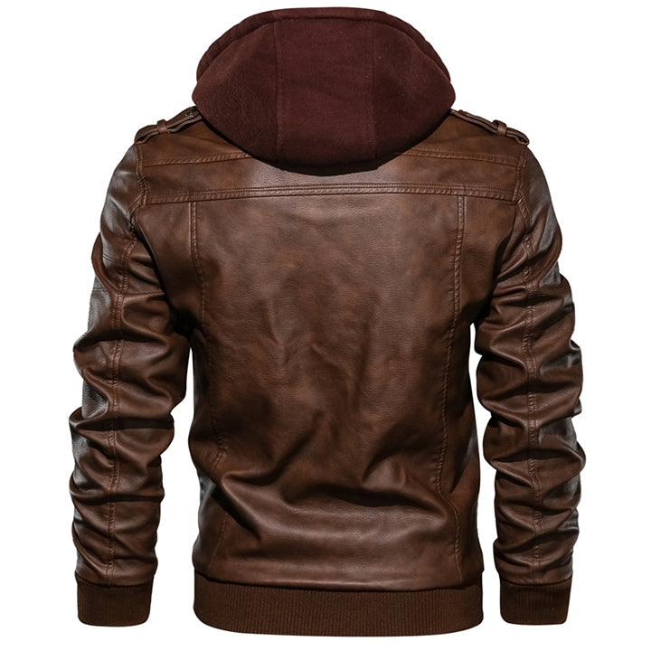 R&B | Herren Kunstlederjacke mit abnehmbarer Kapuze