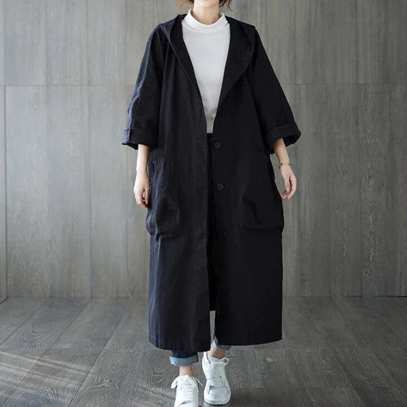 R&B | Trenchcoat - Oversized Fit - Kapuze und Große Seitentaschen - Knopfverschluss